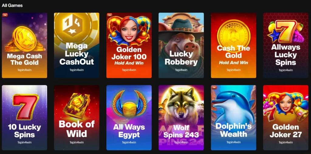 Table games, video poker and instant win games at JustCasino